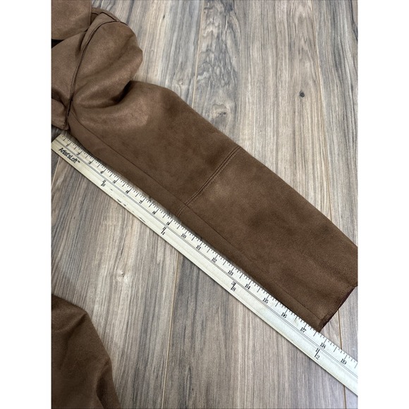 H&M Faux Suede‎ Oversized Jacket Womens XS Tan Longline Coat Belted Pockets - Picture 12 of 14